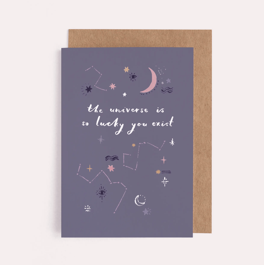 Valentine Card adorned with illustrations of stars and a moon and the meaningful phrase, 