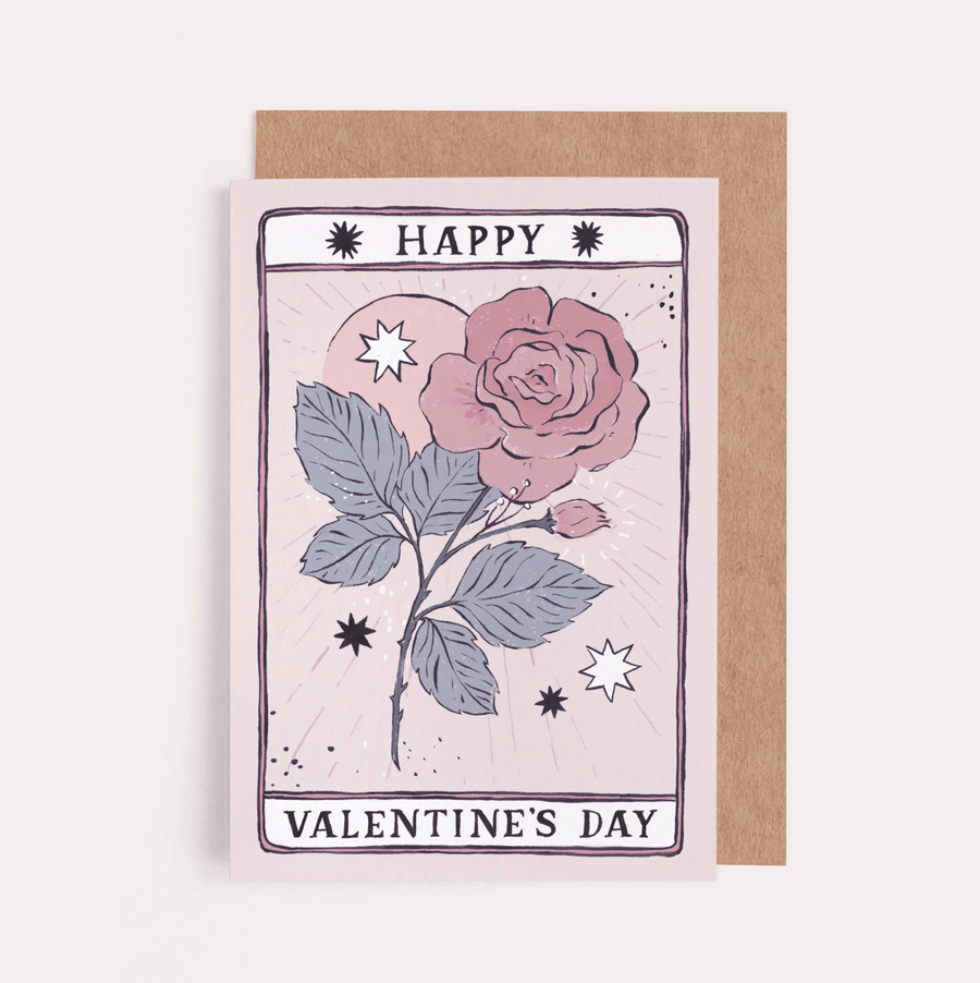  Valentine’s Day greetings with a tarot-inspired card showcasing a meticulously hand-painted rose. Accompanied by a 100% recycled kraft envelope, this card features a blank interior, providing a refined canvas for your personalized message. Dimensions: 4.5